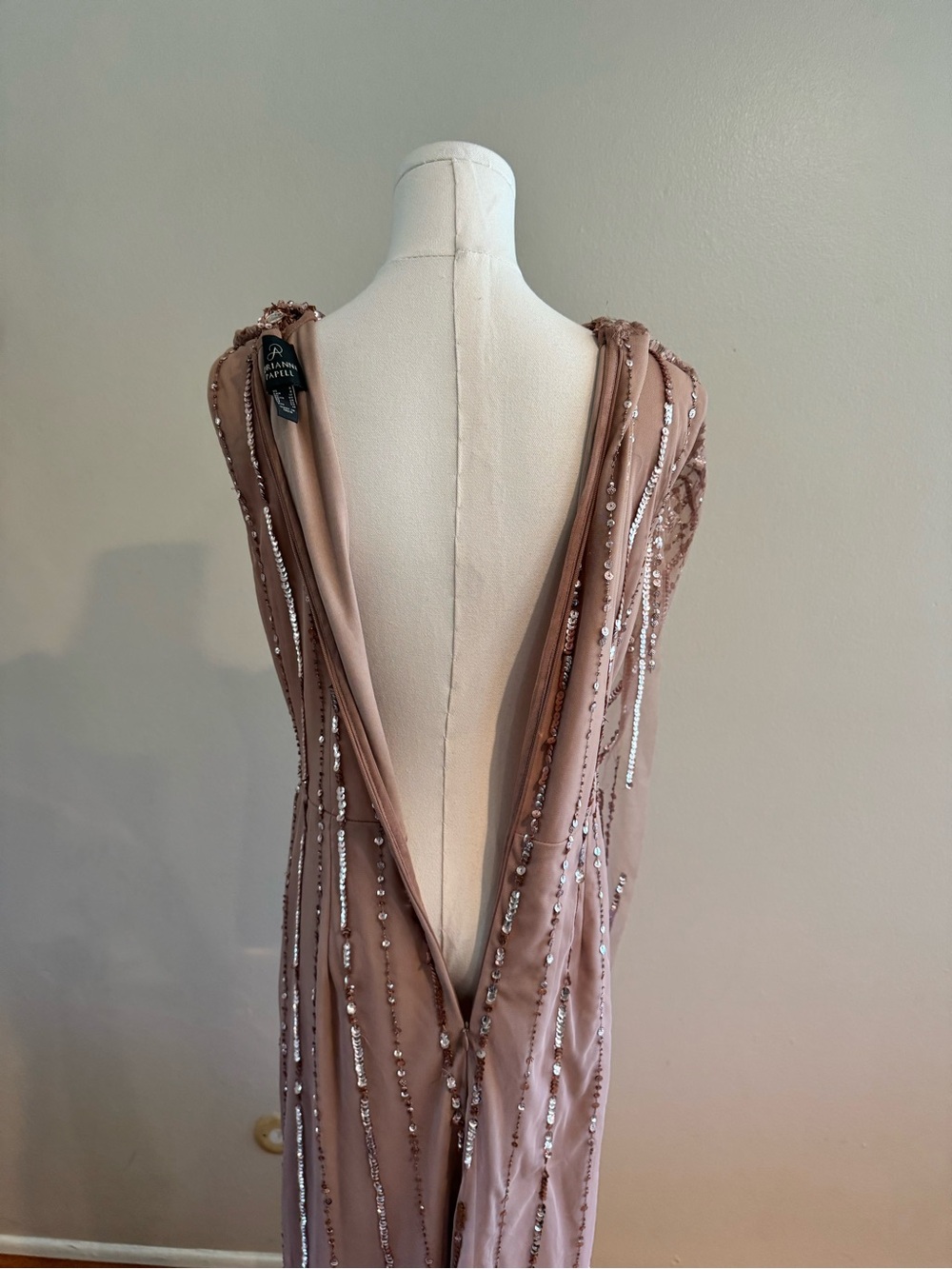 Adrianna Papell Beaded V-Neck Evening Cape Gown - Picture 12 of 14
